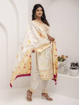 White embroidered jacquard silk salwar suit 1
