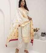 White embroidered jacquard silk salwar suit