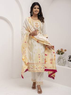 White embroidered jacquard silk salwar suit 2