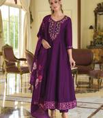 Purple embroidered vichitra silk salwar suit