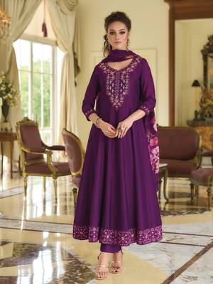 Purple embroidered vichitra silk salwar suit 2