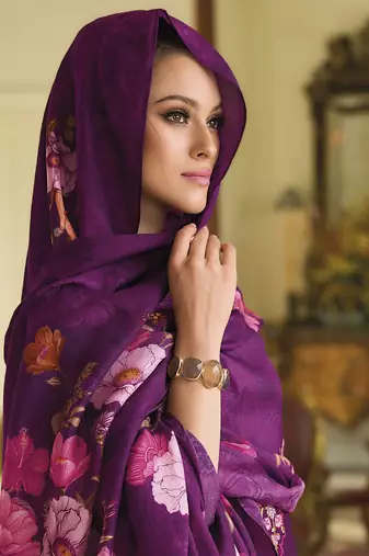 Purple embroidered vichitra silk salwar suit