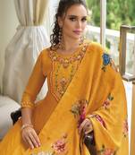 Yellow embroidered vichitra silk salwar suit
