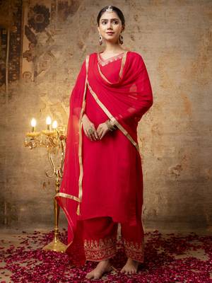 Pink embroidered silk blend salwar suit 1