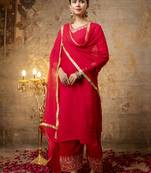 Pink embroidered silk blend salwar suit