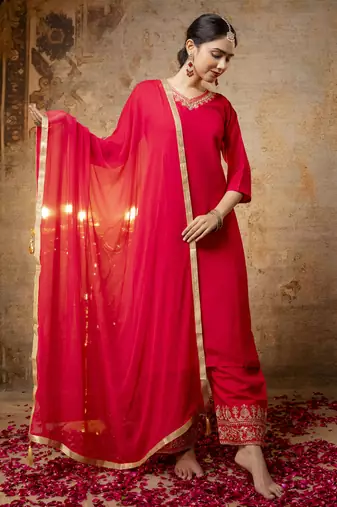 Pink embroidered silk blend salwar suit