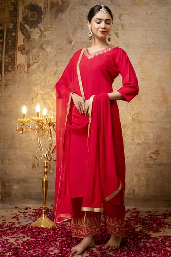 Pink embroidered silk blend salwar suit