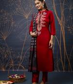 Maroon embroidered cotton silk blend salwar suit