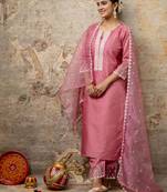 Pink embroidered silk blend salwar suit