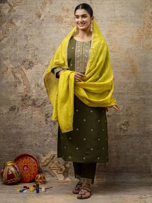 Green embroidered silk blend salwar suit 1