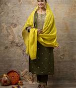 Green embroidered silk blend salwar suit