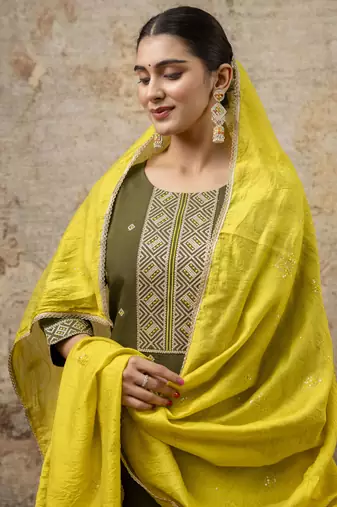 Green embroidered silk blend salwar suit