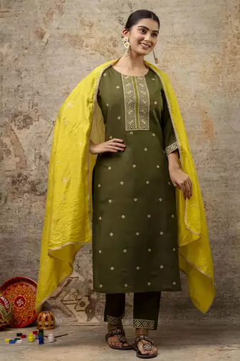 Green embroidered silk blend salwar suit