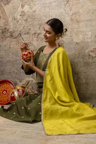 Green embroidered silk blend salwar suit