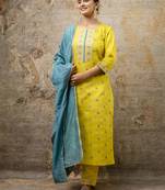 Lemon embroidered silk blend salwar suit