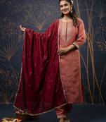 Peach embroidered silk blend salwar suit