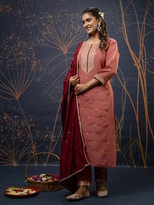Peach embroidered silk blend salwar suit 2