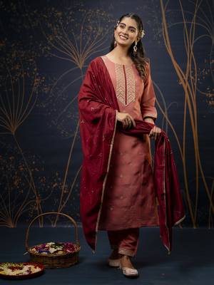 Peach embroidered silk blend salwar suit 3