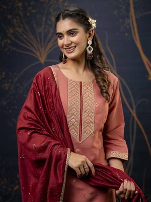 Peach embroidered silk blend salwar suit 4