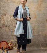 Teal embroidered silk blend salwar suit