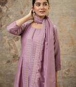 Lavender embroidered silk blend salwar suit