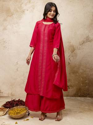 Pink embroidered silk blend salwar suit 1
