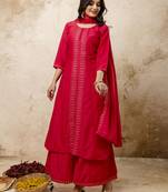 Pink embroidered silk blend salwar suit