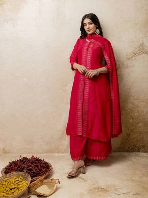 Pink embroidered silk blend salwar suit 2