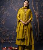 Mustard embroidered silk blend salwar suit