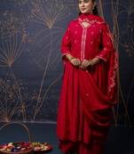 Pink embroidered silk blend salwar suit