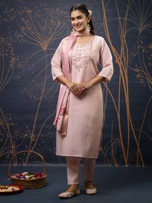 Pink embroidered simar silk fabric salwar suit 1