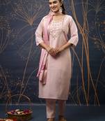 Pink embroidered simar silk fabric salwar suit