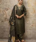 Green embroidered simar silk fabric salwar suit