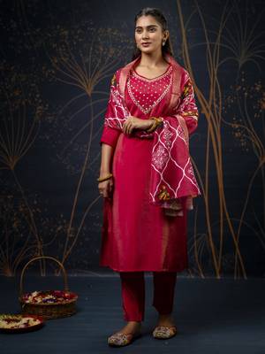 Pink embroidered simar silk fabric salwar suit 1