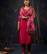 Pink embroidered simar silk fabric salwar suit