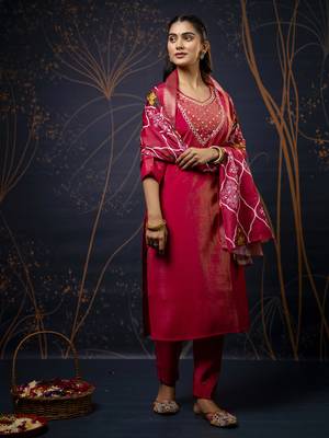 Pink embroidered simar silk fabric salwar suit 2