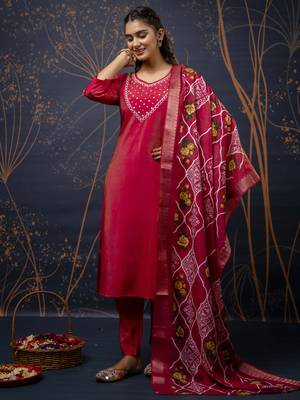 Pink embroidered simar silk fabric salwar suit 4