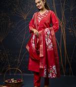 Red embroidered simar silk fabric salwar suit