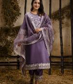 Lavender embroidered silk blend salwar suit