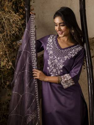 Lavender embroidered silk blend salwar suit 3