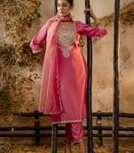 Peach embroidered silk blend salwar suit