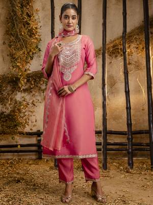 Peach embroidered silk blend salwar suit 2