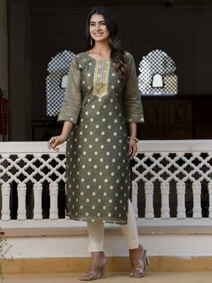 Green embroidered silk blend salwar suit 1