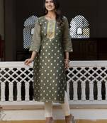Green embroidered silk blend salwar suit