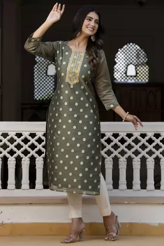 Green embroidered silk blend salwar suit