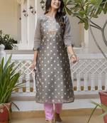 Grey embroidered silk blend salwar suit