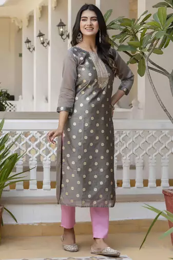 Grey embroidered silk blend salwar suit