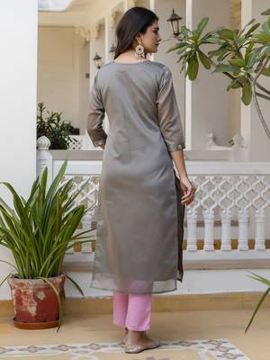Grey embroidered silk blend salwar suit 4