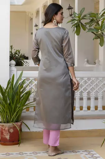 Grey embroidered silk blend salwar suit