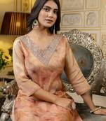 Peach embroidered silk blend salwar suit